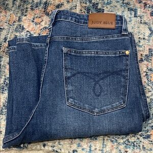 Judy Blue High Rise Tummy Control Retro Wide Leg Dark Denim Blue Jeans